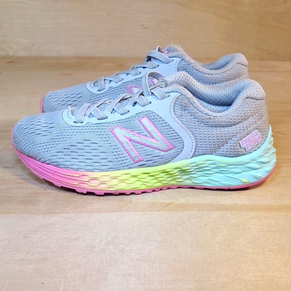 New Balance Fresh Foam Arishi Gray and Pink Kids No Tie Slip On Sneakers - Picture 5 of 10